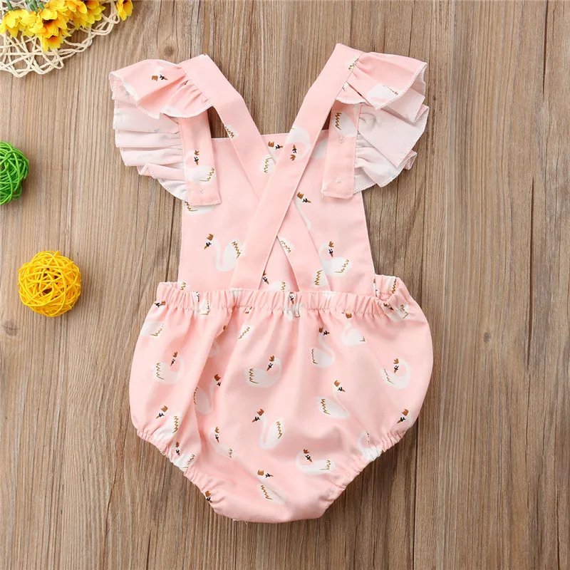 Newborn Toddler Kids Baby Girls Swan Romper Bodysuit Backless Sunsuit Outfits