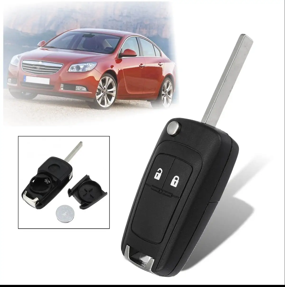 2 Buttons Car Remote Key Fob Case Shell With CR2032 Battery Replacement