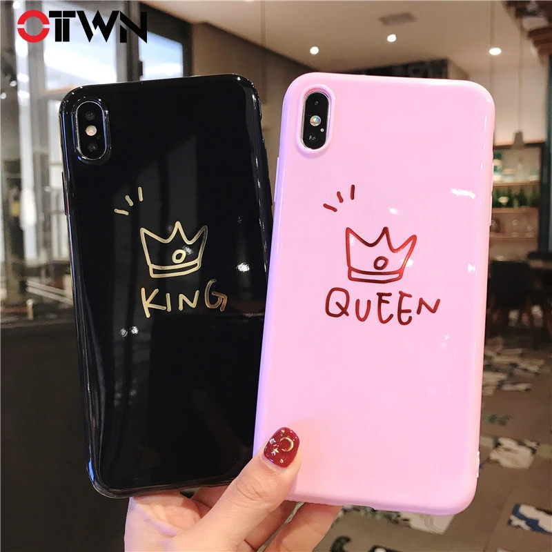 

Ottwn Crown For iPhone 6 6s 7 8 Plus Silicon Phone Case For iPhone X XR XS Max Letter King Queen Cases Soft TPU Back Cover Coque