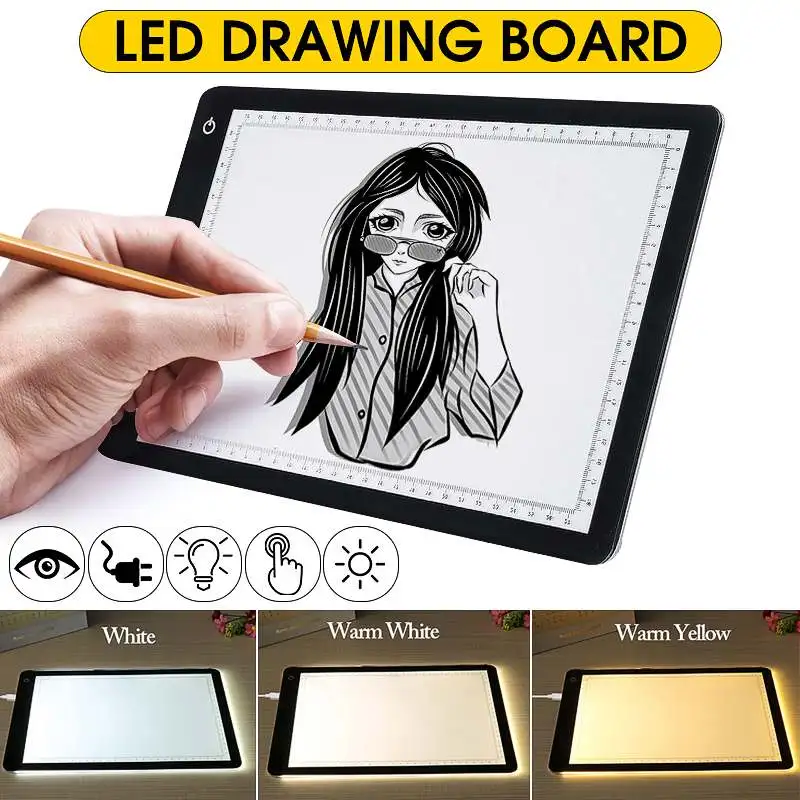 

Digital Graphic Tablet A4 LED Drawing Board Three-Level Dimming Ultra-Thin Pad Light Box Tracing Writing Painting Tablet