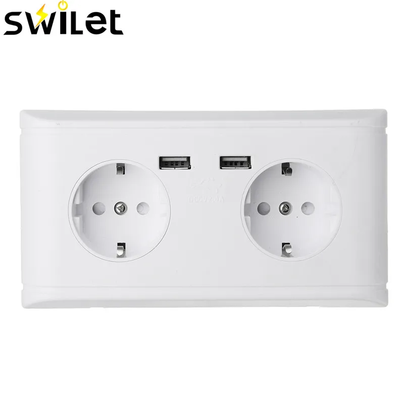 

Multifunction SWILET 5V 2.4A Best Dual 2 USB Ports Power Outlet Panel EU Standard Plug Wall Socket For Charger Adapter