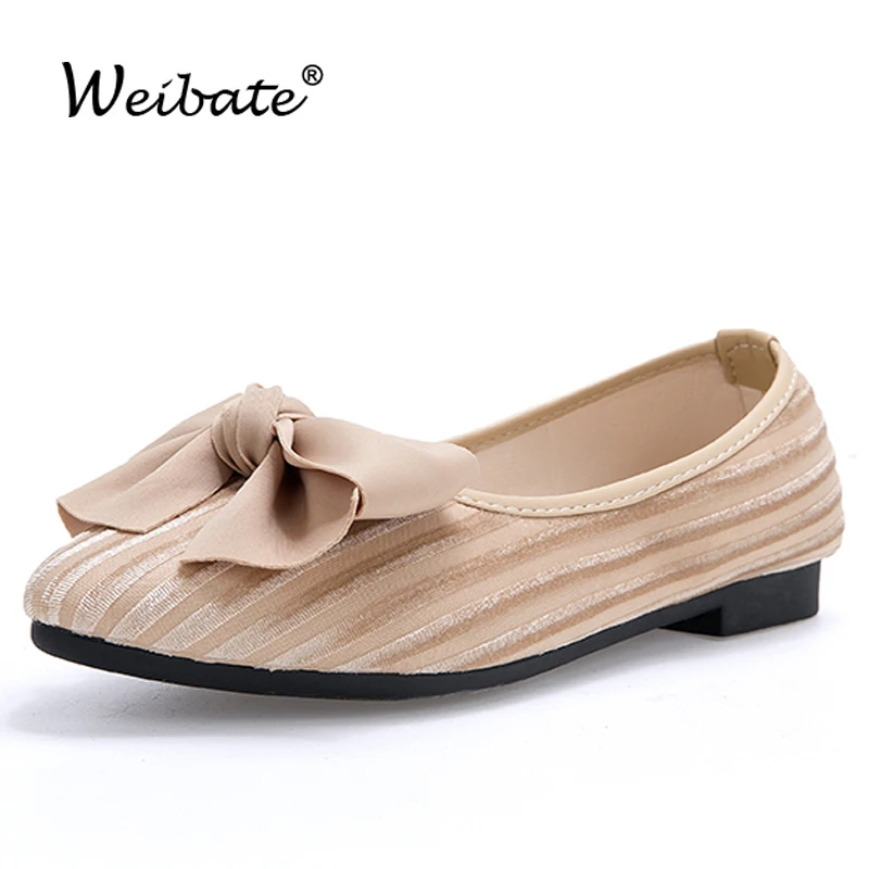 

WEIBATE Brand Ladies Fashion Butterfly-knot Pumps Shoe Shallow Loafers Woman Sweet Low Heel Wedding Dress Shoes Zapatos De Mujer