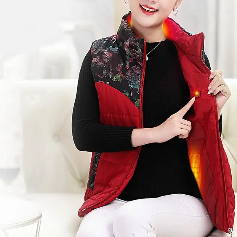 

Women Thermal Heated Vest Female USB Charging Temperature Control Coldproof Warm Heating Cotton Jacket for Middle-Aged Mother