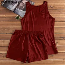 INCERUN Summer Silk Satin Men Pajamas Set Sleeveless Vest Shorts Breathable Soft Nightgown Men Sleepwear Set Men Homewear Pyjama INCERUN Summer Silk Satin Men Pajamas Set Sleeveless Vest Shorts Breathable Soft Nightgown Men Sleepwear Set Men Homewear Pyjama