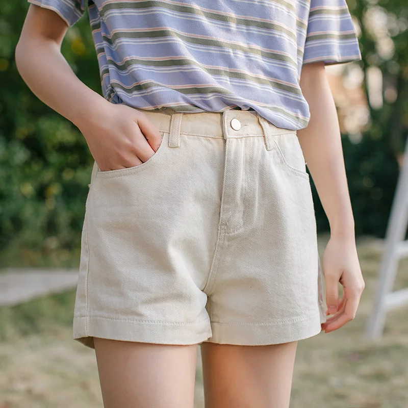 cream denim shorts