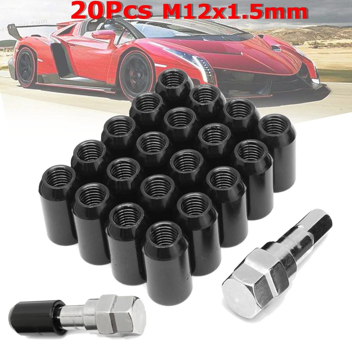 

20pc M12x1.5 Black Steel Wheel Tuner Nuts For HONDA For MAZDA For TOYOTA For MITSUBISHI For FORD