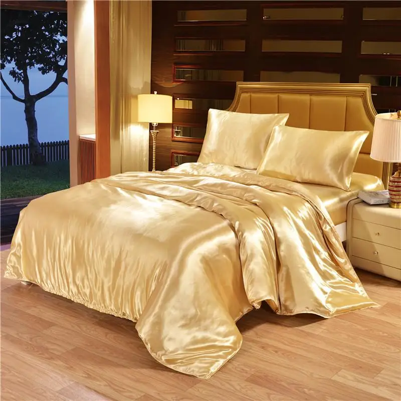 High Quality Soft Camel Ice Silk Bed Sheets Duvet Cover Fitted Sheet