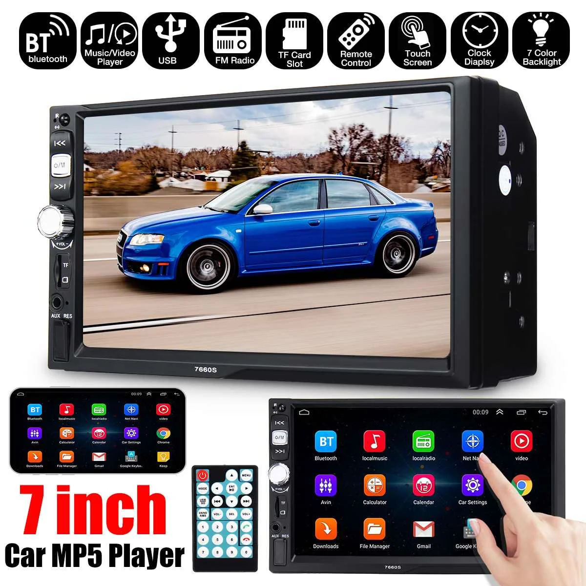 

7 inch 2 din Car mp5 Player USB bluetooth AUX Audio FM Radio Multimedia Video Player Rear View Camera with Remote Control