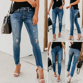 Women Stretch Ripped Distressed Skinny High Waist Denim Pants Shredded Jeans Trousers Slim Jeggings Laides Spring Autumn Wear 1