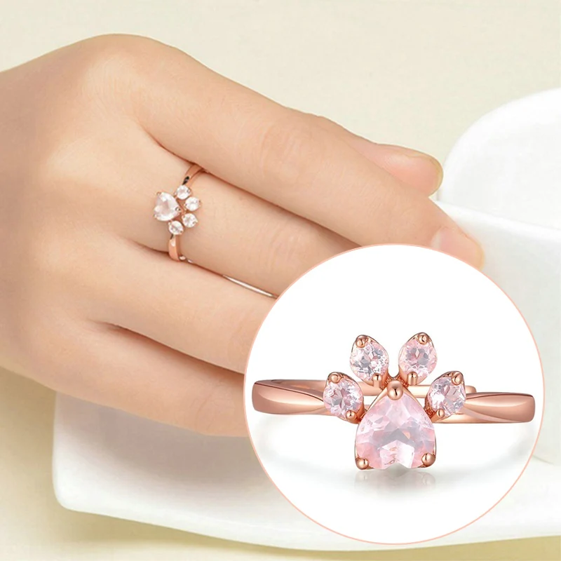 

Cute animals Paw Cat Claw Opening Adjustable Ring for Women Romantic Wedding Crystal Gifts Jewelry bagues pour femme rose gold
