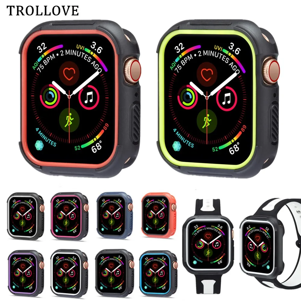

Soft Silicone Case For Apple Watch iWatch Series 4 Cover Frame Full Protection Dual Colors TPU Bumper 40mm 44mm 44/40 strap band