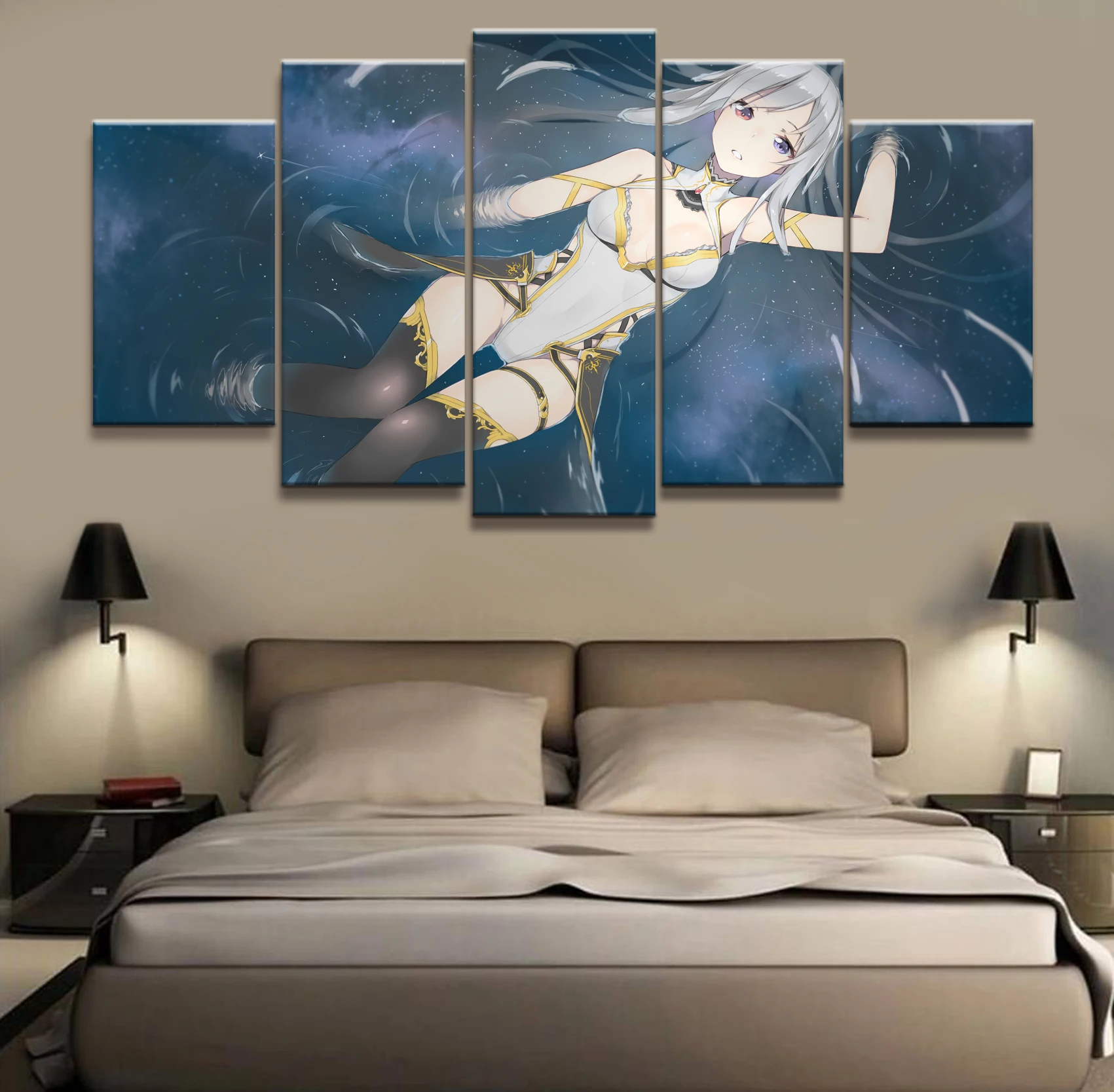 

5 Panel Water Maiden Animation Canvas Printed Painting For Living Room Wall Decor HD Picture Artworks Poster