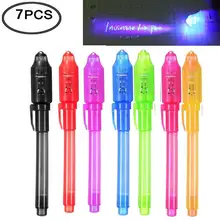 7 pçs uv luz caneta conjunto invisível caneta de tinta crianças spy brinquedo caneta com built-in uv luz presentes e segurança marcação presente de natal