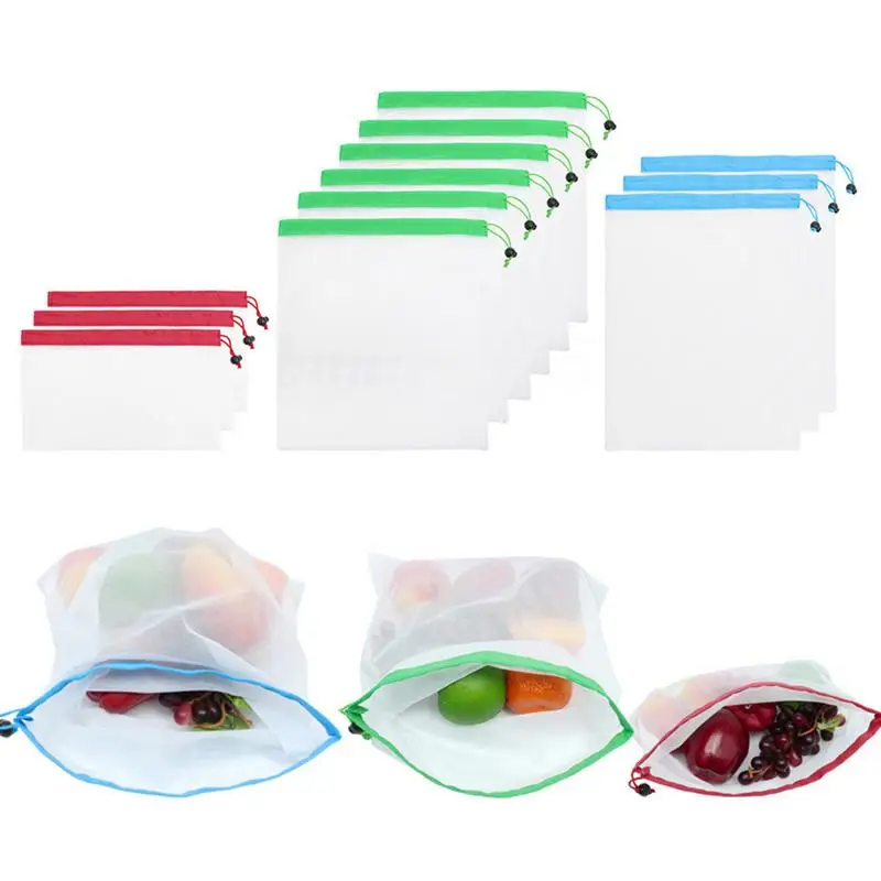 

12Pcs Reusable Mesh Produce Bags Washable Bags For Grocery Shopping Storage Fruit Vegetable Toys Sundries Organizer Storage Bag