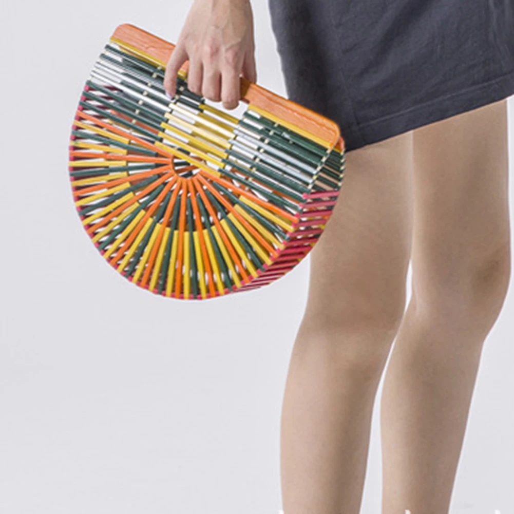 

Women Handbag Female Big Travel Vacation Totes Bamboo Handbag For Ladies Handmade Woven Straw Women Bag Beach Bag Women's Purse