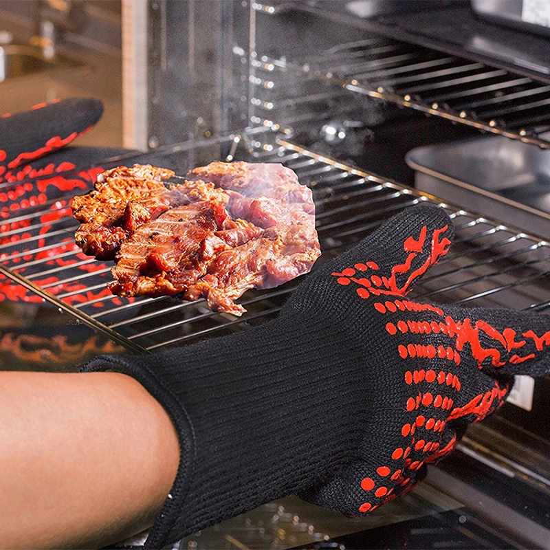 

Bbq Gloves Bake Oven Mitts Glove Extreme Heat-resistant Multifunctional Barbecue Grill Cooking Kitchen Gloves 1 Pair Of Gloves