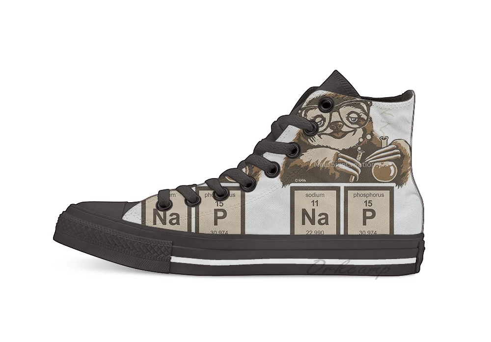 

Chemistry Sloth Discovered Nap Novelty Design High Top Canvas Custom Shoes Flat Casual Shoes Drop Shipping