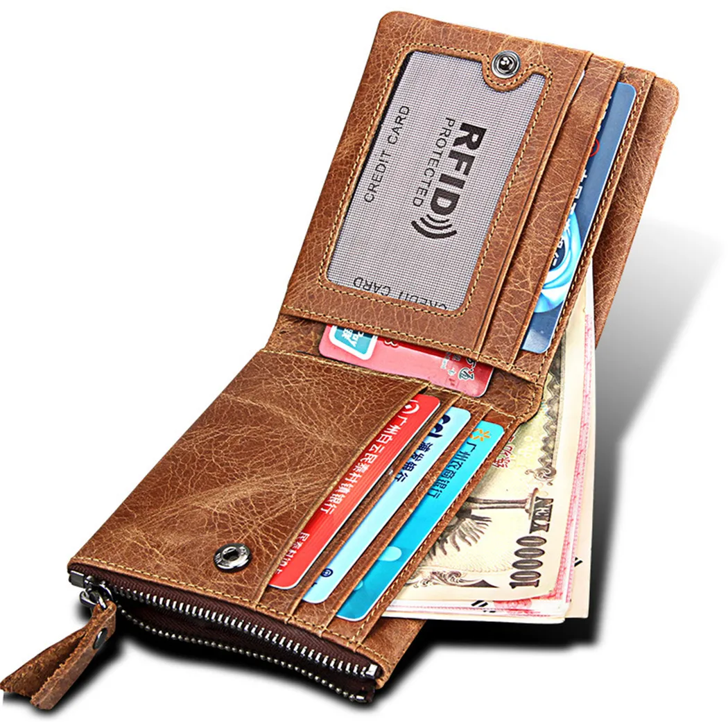 

New Design Men Leather Wallet With Coin Bag Zipper Small Dollar Money Purses Money Card Holder Mini Wallets Slim Pocket Purse