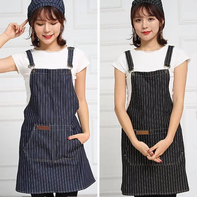 Men Women Stripes Long Waist Aprons Pocket Chef Waiter Bar Kitchen Apron Big Pocket Beautiful and Practical Good Kitchen Help
