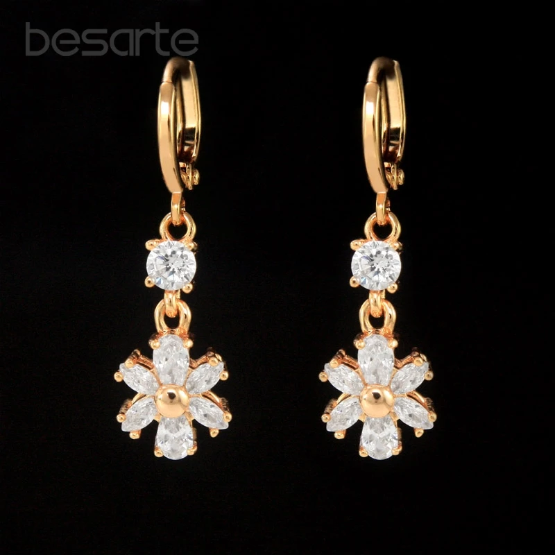 Cristal Fiore Oro Earing Orecchini Lunghi Longues Boucles D' Oreilles Donne Pendientes Largo Orecchini Donna Lange Oorbellen E2550