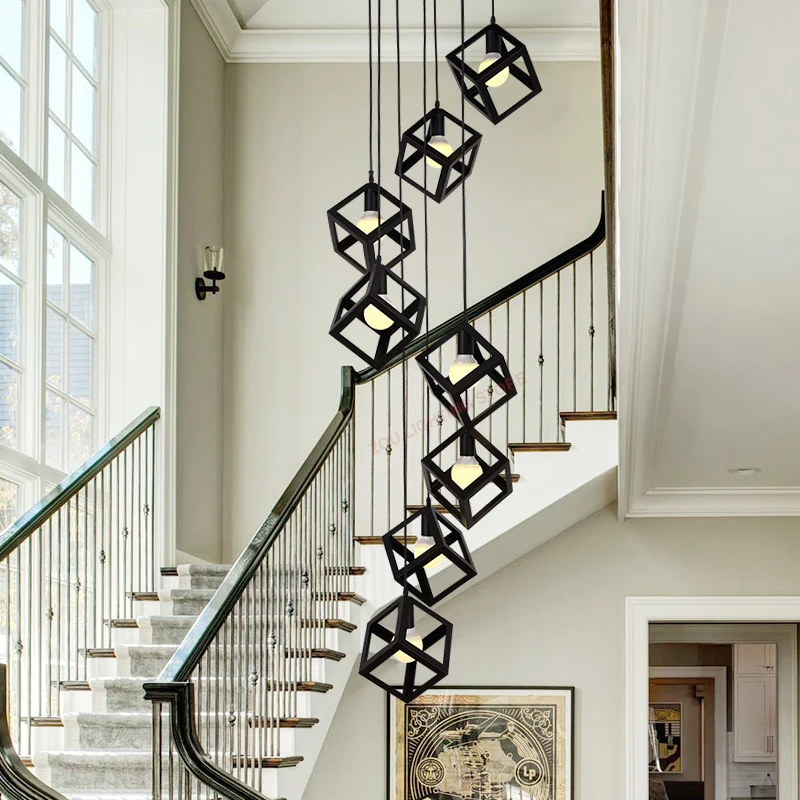 

Modern Nordic LED geometric staircase chandelier.Luminaire for living room master bedroom.Dining room lighting chandelier