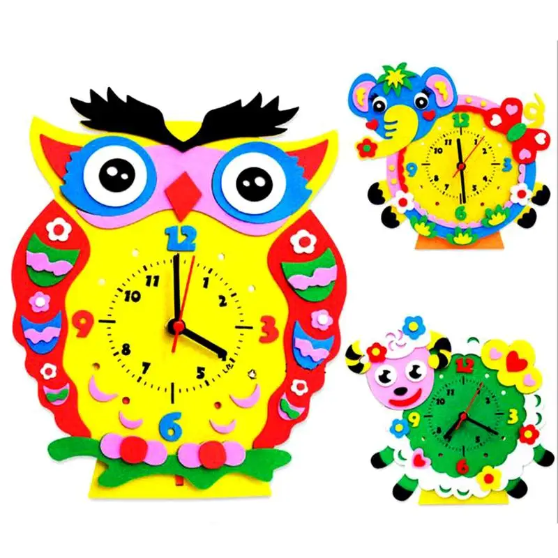 

DIY 3D Clock Wooden Toys Puzzle Cartoon EVA Animal for Kids Baby Arts Crafts 2019 Assembled Creative Educational Toy Random Send