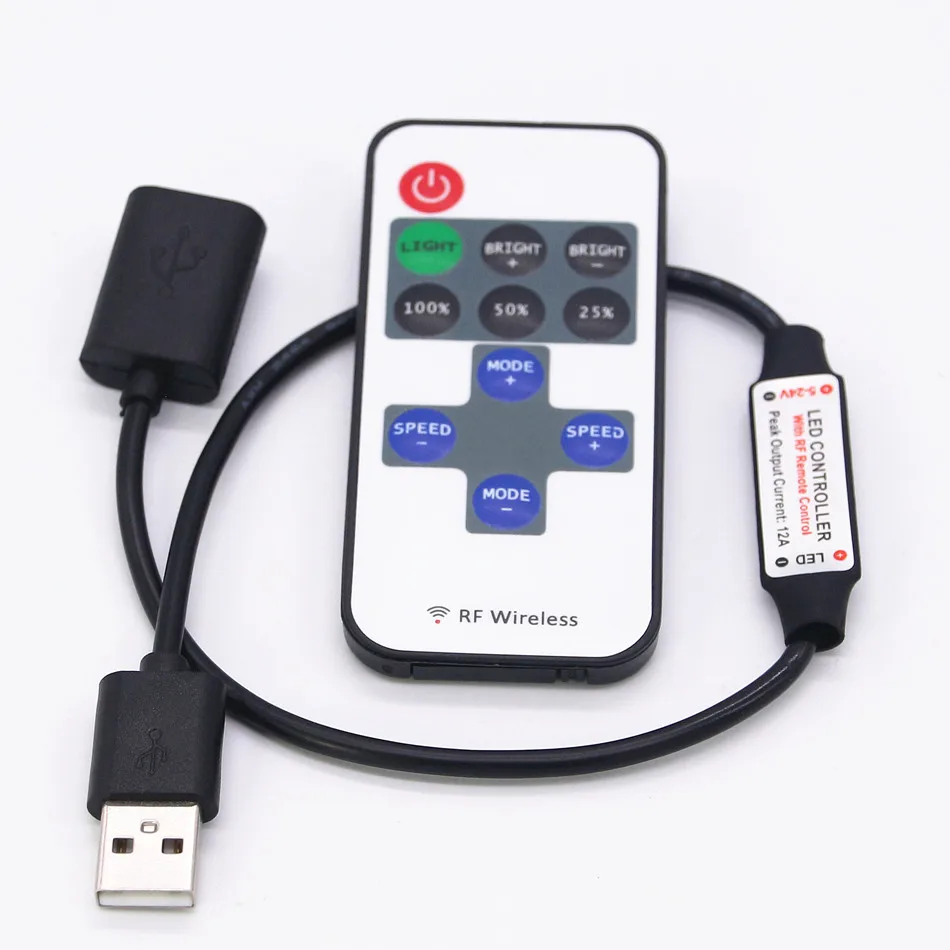 

ARILUX DC5-24V 11 Keys Mini USB RF Wireless Dimmer Remote Control LED Controller for Single Color Strip