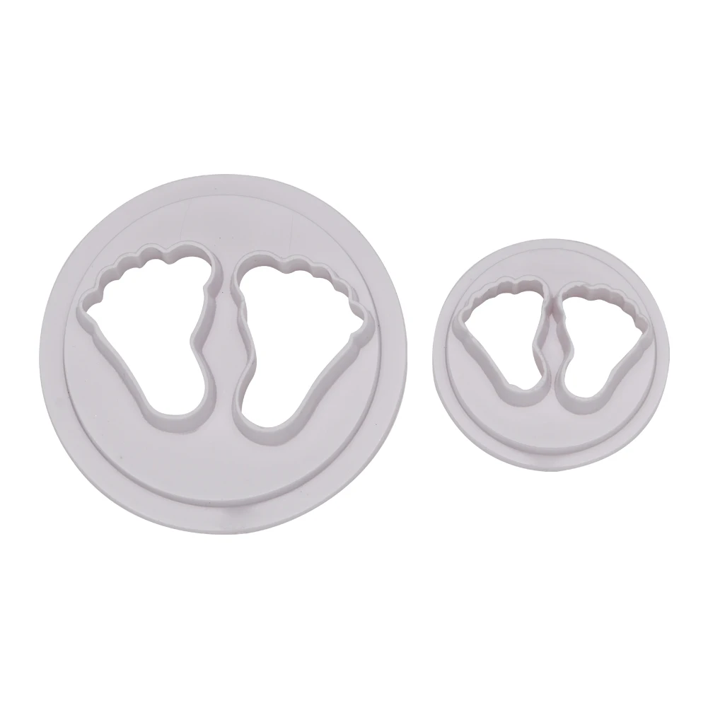 

2Pcs Plastic Cookie Cutter Set 3D Baby Feet Mould DIY Biscuit Mold Pastry Fondant Birthday Cake Embossing Stamp Baking Tools