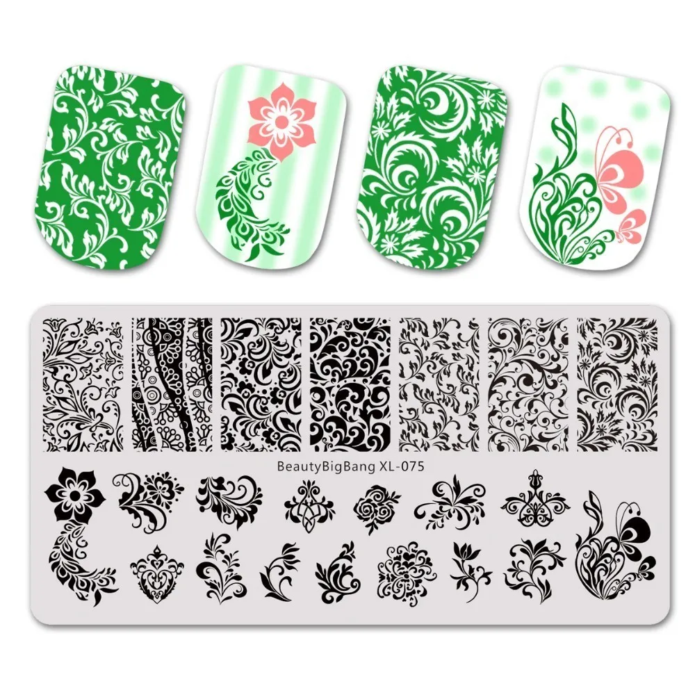 

Beautybigbang Nail Stamping Plates Flower Figure Grass Blade Image 6*12cm Stainless Steel Nail Art Polish Stamping Plate XL-075