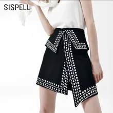 SISPELL, весенние юбки с заклепками для женщин, высокая талия, асимметричный разрез, Черная Женская юбка, Женская корейская модная одежда