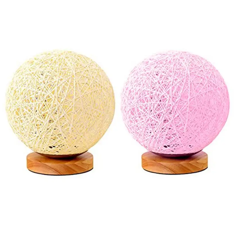 

Creative LED Rattan Ball Night Light USB Table Lamp Projector Light with Wood Base for Valentine's Day Birthday Gift