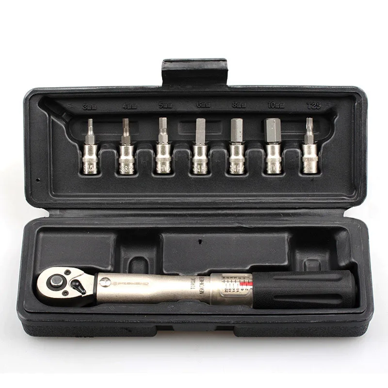 

PROMEND 1/4in DR 2-24NM 7 PCS Torque Wrench Bicycle Bike Tools Kit Set Tool Bike Repair Spanner Hand Tools