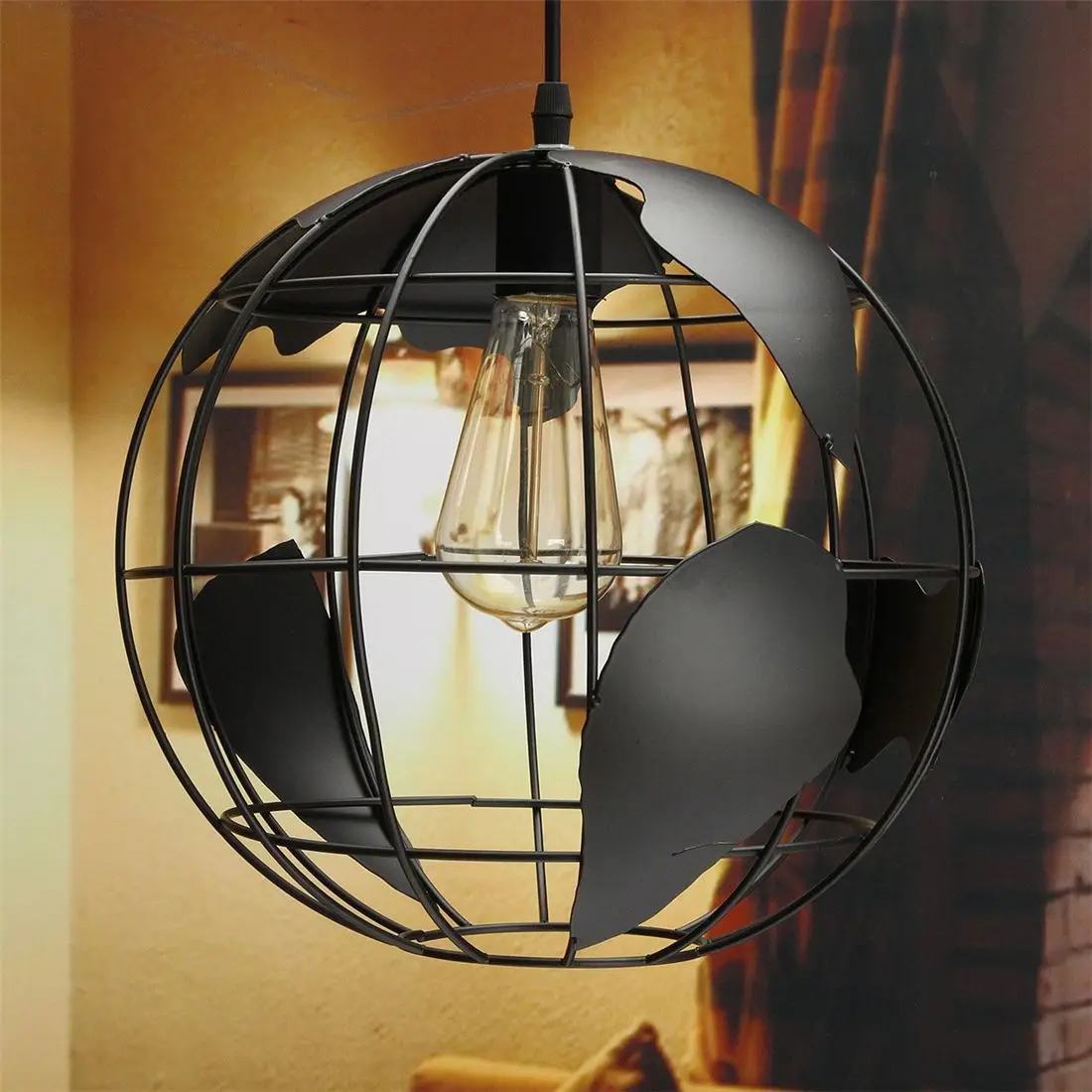  Black creative loft continental single retro globe chandelier Modern metallic lounge casual ceiling - 32968709955