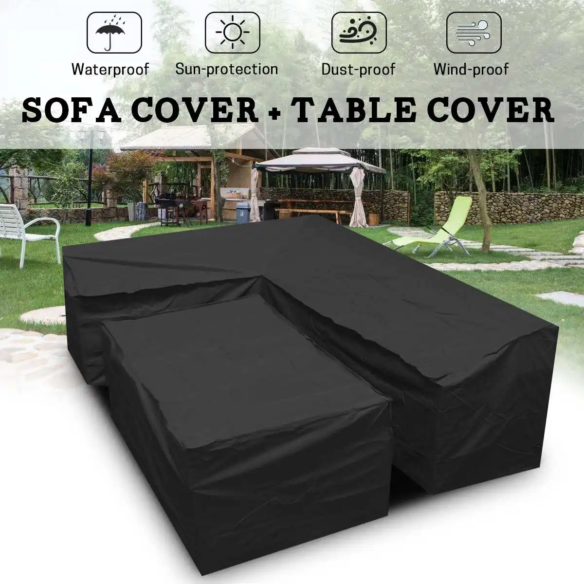

2pcs Waterproof Outdoor Patio Garden L Shape Furniture Covers Rain Snow Chair Covers Sofa Table Chair Dust Proof Protector Cover