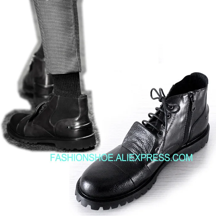 

British Style Black Full Grain leather Short Boots Hot Fashion Mens Handmade Zip Boot