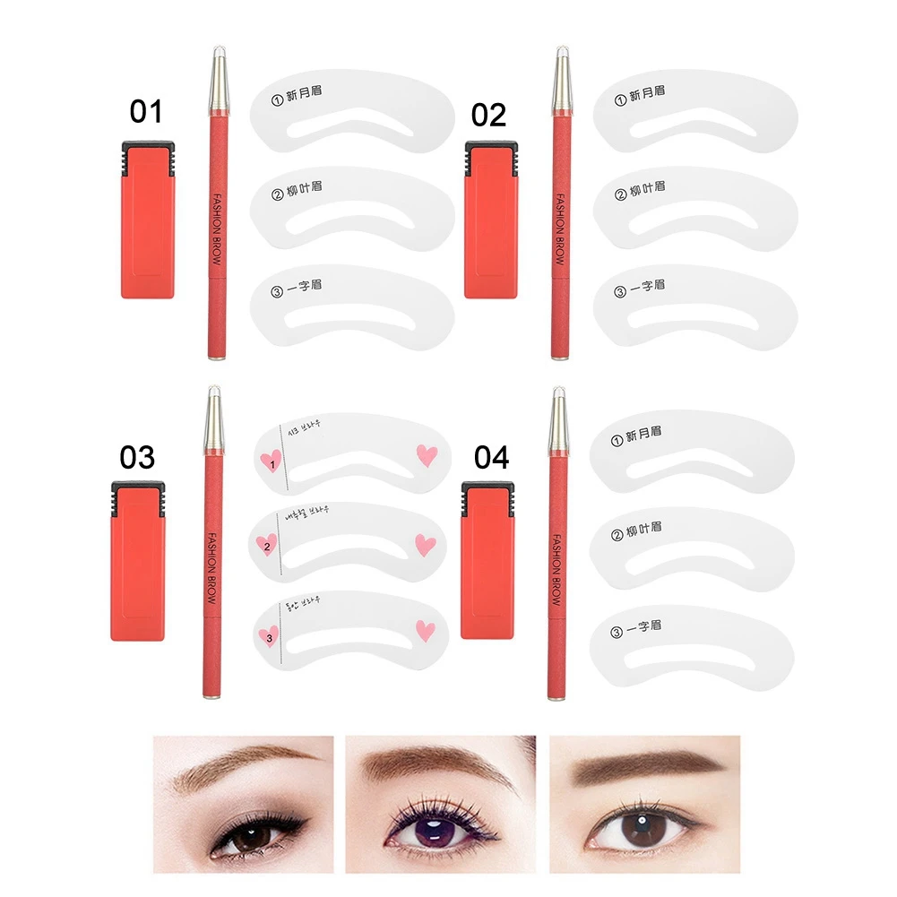 

Pro Double Head Eyebrow Pencil Waterproof Sweat-proof Eyebrow Pen With Brush Eyebrow Stencil Set Eye Brow Mold Card Makeup Tools