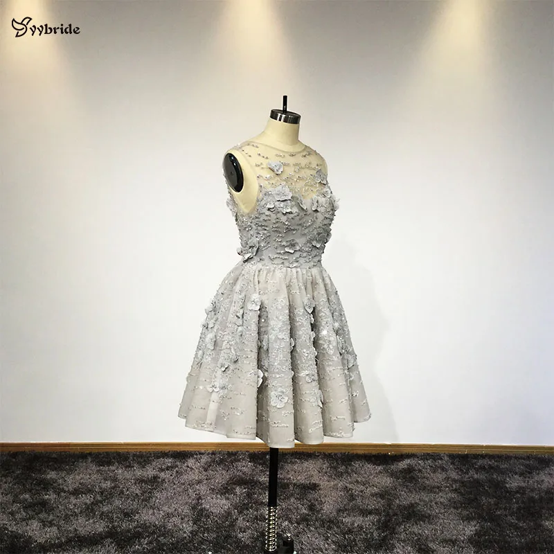 Новинка серебристые вечерние платья YYbride выше колена с глубоким вырезом V