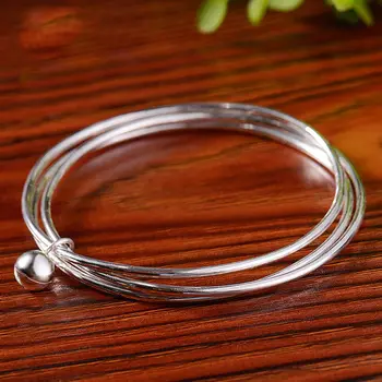 

NEW Pure 999 Sterling Silver Three Circle with Bell Charms Bangle 64mm Dia.