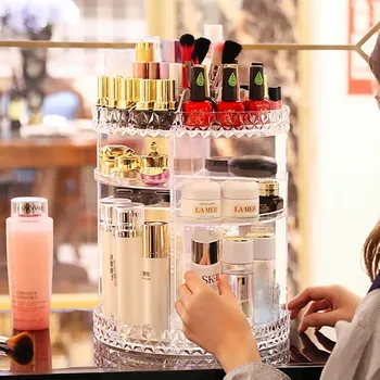 

Acrylic Makeup Organizer Bling Crystal Makeup Brush Holder 360 Degree Rotating Clear Cosmetic Storage Organizer Makyaj Kutusu