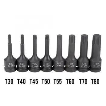 

8Pcs 1/2" Inch Drive Torx Star Socket Bit Set T30-T80 Chrome-Molybdenum Cr-Mo Steel Black Triple Square Spline Impact Socket