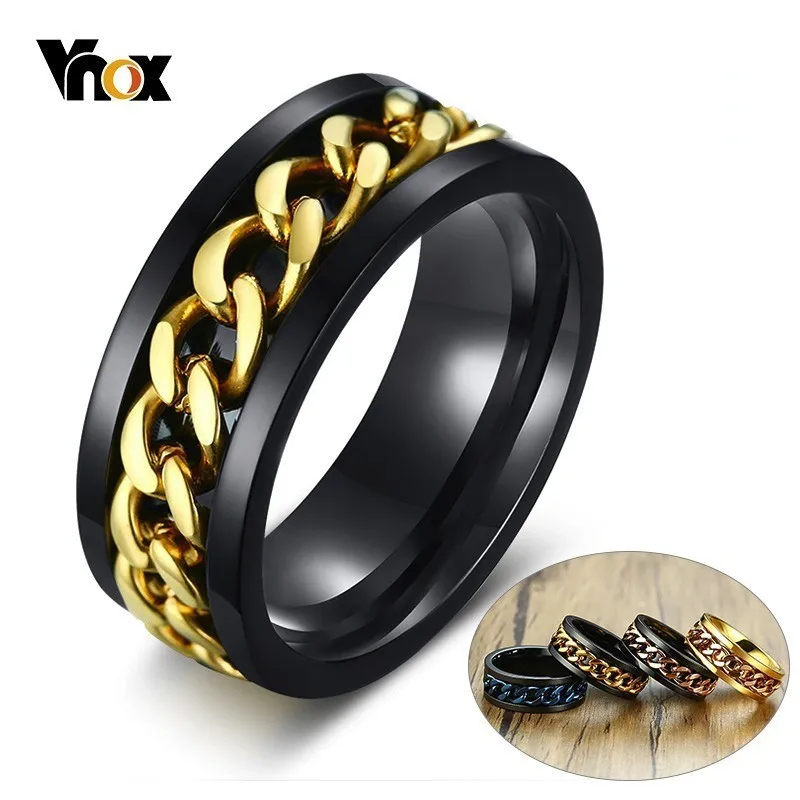 

Vnox 8mm Spinner Chain Rings for Men Women Stylish Rotatable Link Black Stainless Steel Casual Male Jewelry Relieve Stress Anel