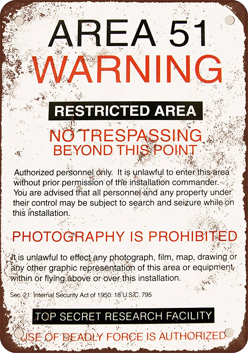 

20*30 CM carteles de metal vintage Area 51 Warning Bar Decor Vintage Metal Sign Wall Art for Garage Pub Cafe Wall Sticker