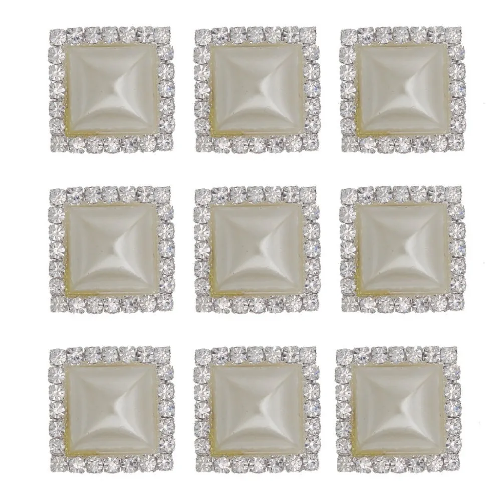 

19mm Square Pearl Rhinestone Button Flatback Rhinestone Buttons for Clothing DIY Hair Bows Gem Botones Shiny Wedding Accessories