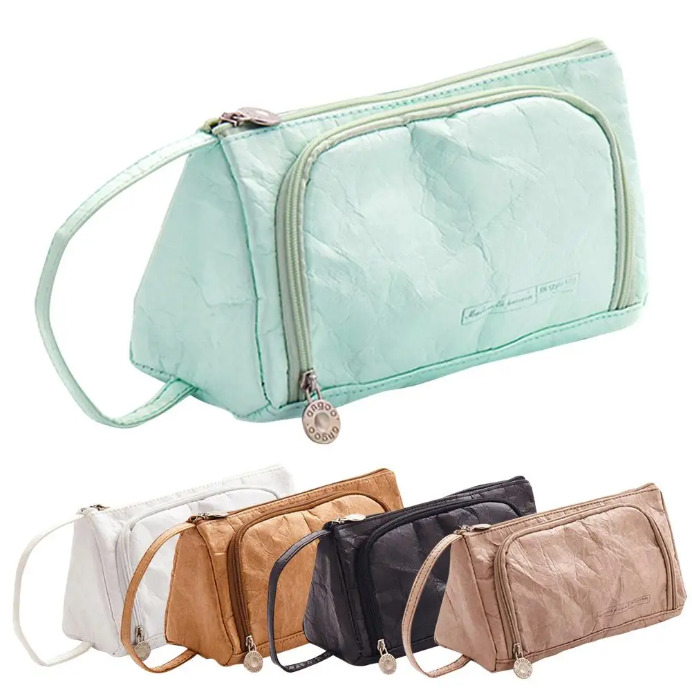 

Stationery Pencil Case Vintage Large Capacity Tear Resistant DuPont Paper Washable Kraft Paper Multi Functional Cosmetic Bag