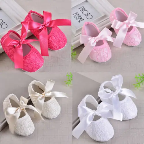 

2019 Newborn Baby Girl Lace Crib Shoes Princess Lace Flower Soft Sole Sneaker Prewalker