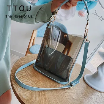 

TTOU Women Fashion Shoulder Bag Clear Transparent Composite Bag for Girls Cute Summer Crossbody Handbags 2 Pcs Tote Sac A Main