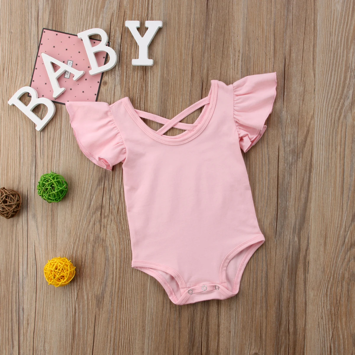 Однотонный комбинезон с оборками для новорожденных девочек перекрещивающимися