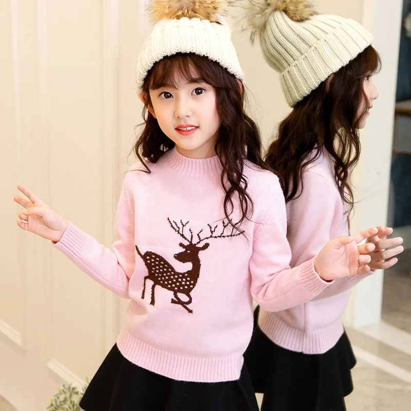 

Children Girl Clothes 2018 New Pattern Cartoon Pullover Upper Garment Sweater Fawn Lovely Line Surge