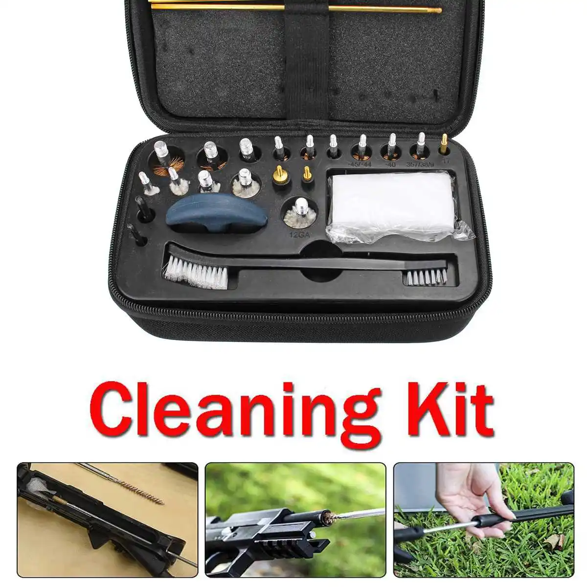 العالمي بندقية تنظيف كيت ل بندقية مسدس مسدس بندقية طقم فُرش للماكياج المحمولة الألومنيوم حالة الصيد اكسسوارات