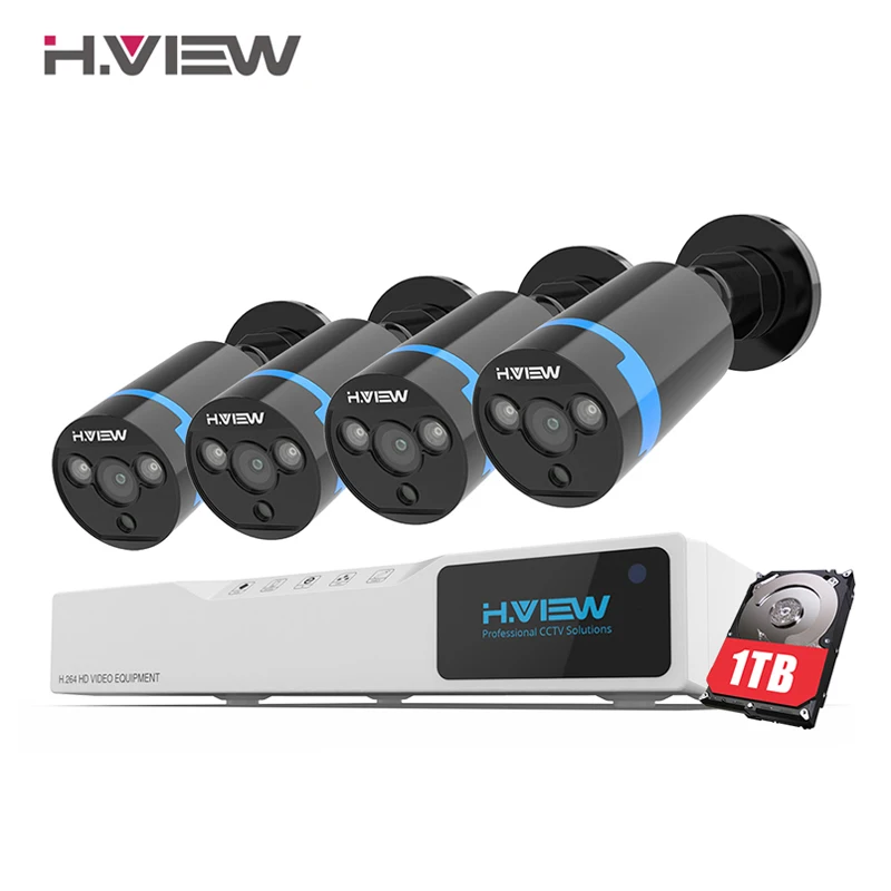 Goedkoop H. view Bewakingscamera 8ch CCTV Systeem 4x1080 p CCTV Camera Surveillance System Kit Camaras Seguridad Home 1 tb HDD